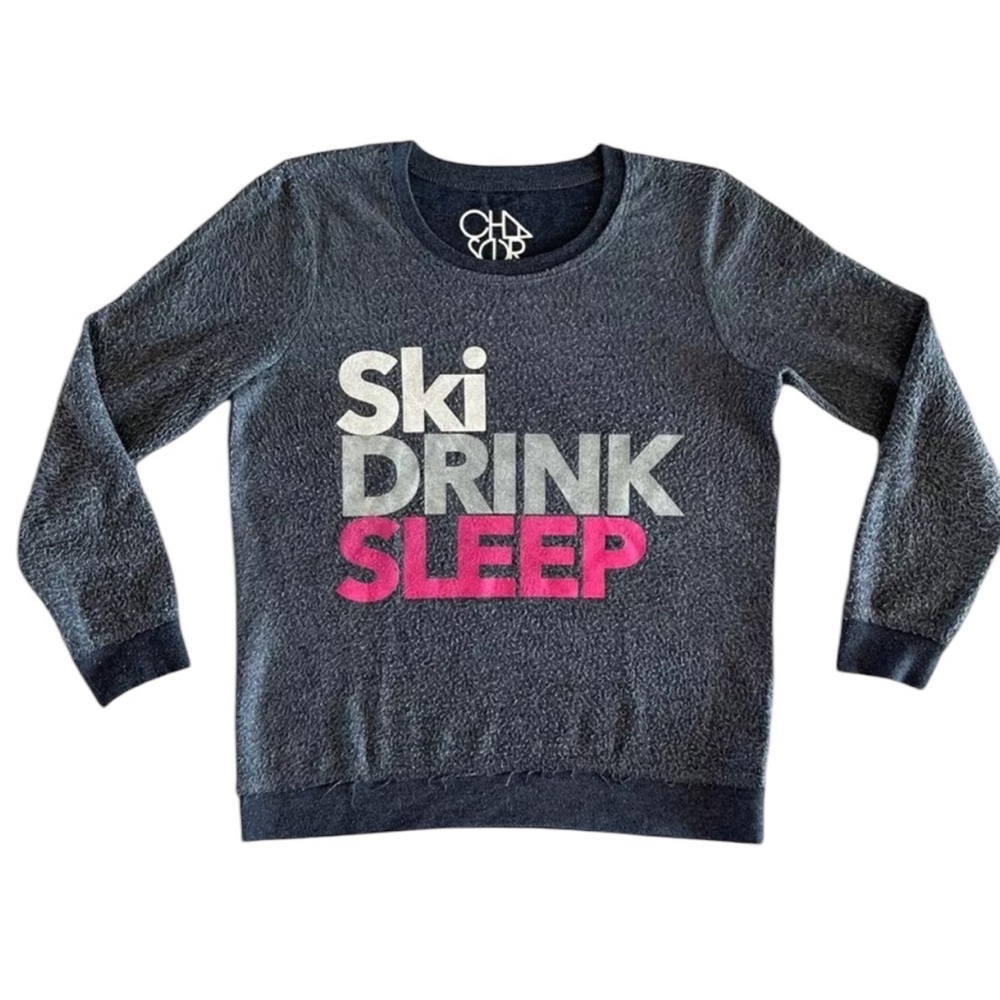 CHASER SKI DRINK SLEEP GRAPHIC LONG SLEEVE BLUE HEATHERED SWEATSHIRT M - Picture 3 of 11